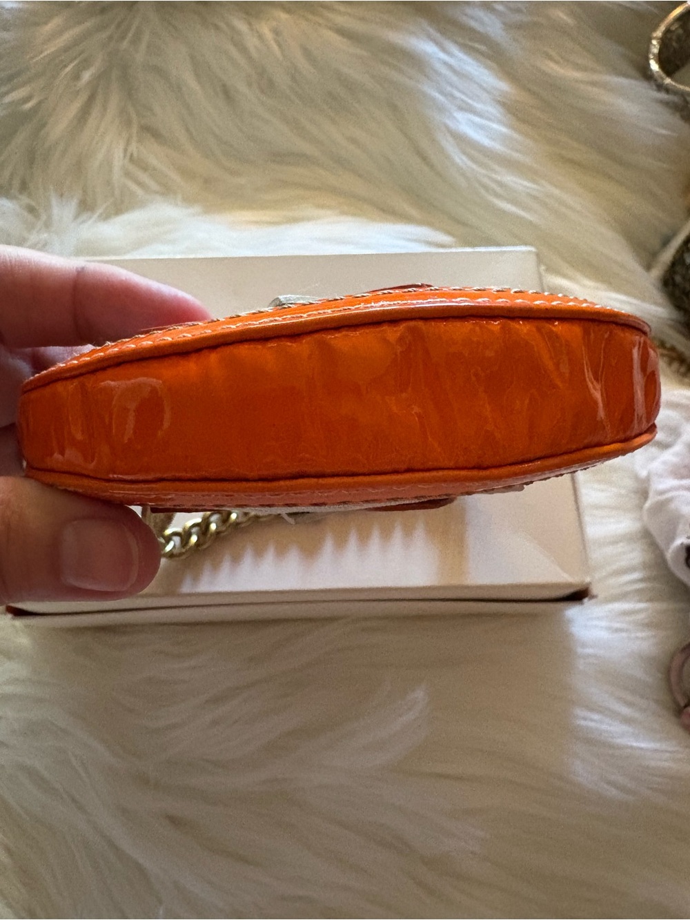Y2K COACH VINTAGE HALF MOON LEATHER ORANGE FRUIT SLICE FLOWER WRISTLET KEYCHAIN - Picture 7 of 15